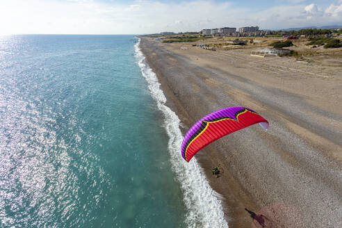 Aerial view of paramotor, Mediterranean Sea coast, Side, Antalya, Turkey. - AAEF19505