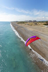 Aerial view of paramotor, Mediterranean Sea coast, Side, Antalya, Turkey. - AAEF19506