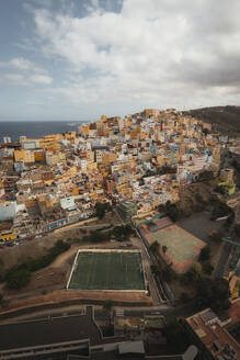 Panoramic aerial view of the San Juan colorful houses, Las Palmas de Gran Canaria, Spain. - AAEF19548