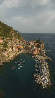 Panoramic aerial view of Vernazza, Liguria, Italy. - AAEF19666