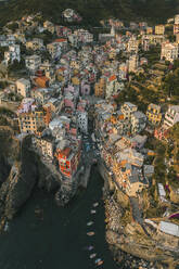 Aerial view of Riomaggiore, Liguria, Italy. - AAEF19711