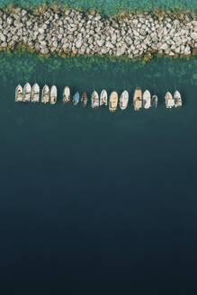 Aerial view of boats in Atrani bay, Amalfi Coast, Italy. - AAEF19743