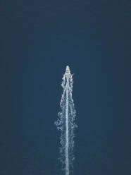 Aerial view of a fast boat in Positano, Naples, Italy. - AAEF19754