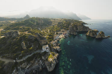 Panoramic aerial view of Scopello bay, Sicily, Italy. - AAEF19769