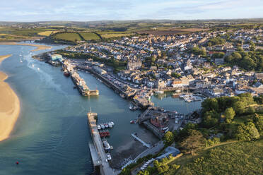 Aerial view of Padstow, a small town along the River Camel coastline, Cornwall, United Kingdom. - AAEF19937