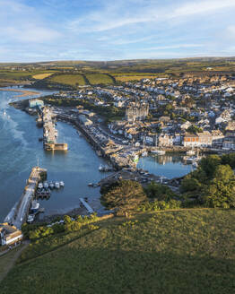 Aerial view of Padstow, a small town along the River Camel coastline, Cornwall, United Kingdom. - AAEF19938