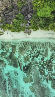 Aerial view of Anse Source d'Argent coastline, La Digue, Seychelles. - AAEF19951