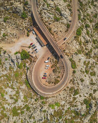 Luftaufnahme der berühmten Straße von Sa Calobra, Balearische Inseln, Mallorca, Spanien. - AAEF19983