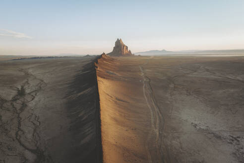 Aerial view of the famous monadnock Shiprock, Navajo Nation, San Juan County, New Mexico, United States. - AAEF19989