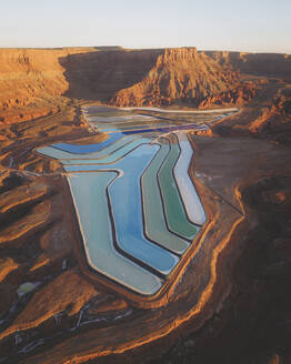 Aerial view of colorful Potash Ponds, near Moab, Utah, United States. - AAEF19994