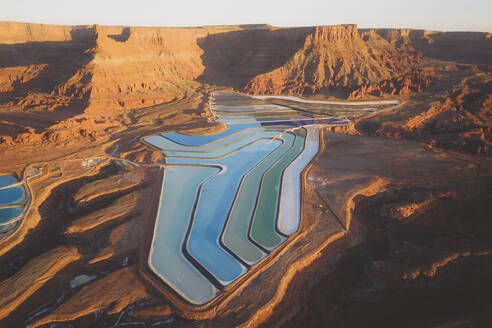 Aerial view of colorful Potash Ponds, near Moab, Utah, United States. - AAEF19995