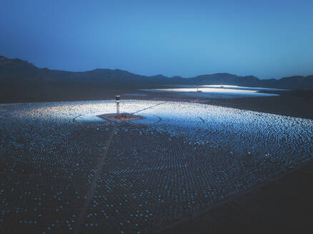 Aerial view of a concentrated solar thermal plant, Mojave Desert, California, near Las Vegas, United States. - AAEF19996