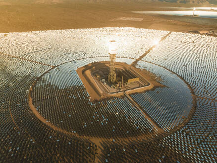 Aerial view of a concentrated solar thermal plant, Mojave Desert, California, near Las Vegas, United States. - AAEF20006