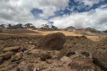 Aerial view of a stone in the desert, Leh, Ladakh, India. - AAEF20035