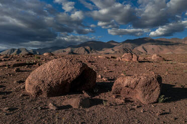 Aerial view of a stone in the desert, Leh, Ladakh, India. - AAEF20036