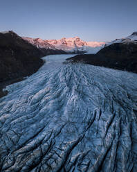 Aerial view of Svinafellsjokull Glacier at sunset, Austurland, Iceland. - AAEF20121