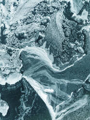 Aerial view of Kleifarvatn frozen lake in Grindavík, Southern Peninsula Region, Iceland. - AAEF20123