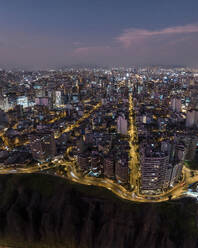 Aerial view over Miraflores at dusk, Lima, Peru, South America - RHPLF26084