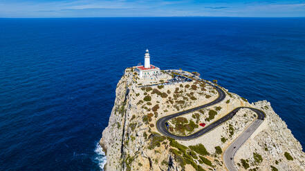 Aerial of the Formentor lighthouse, Mallorca, Balearic Islands, Spain, Mediterranean, Europe - RHPLF26100