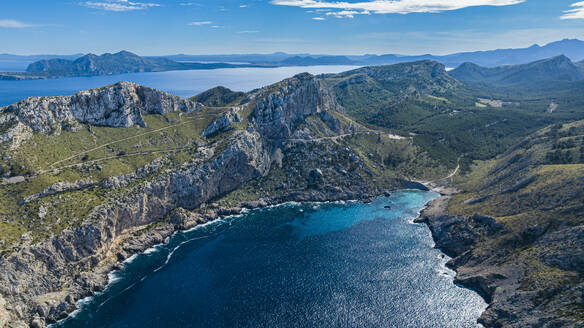 Aerial of the Formentor peninsula, Mallorca, Balearic Islands, Spain, Mediterranean, Europe - RHPLF26103