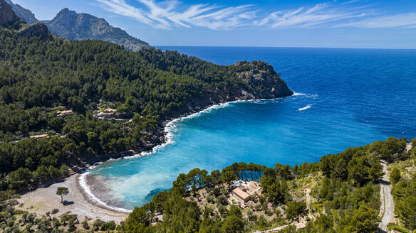 Aerial of the Tuent Beach, Mallorca, Balearic Islands, Spain, Mediterranean, Europe - RHPLF26109