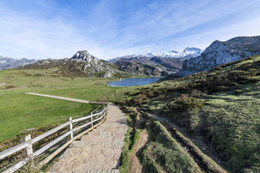 Walkway to the Covadonga lake, Picos de Europa National Park, Asturias, Spain, Europe - RHPLF26125