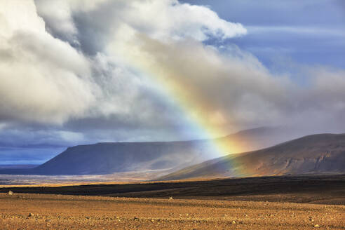 Rainbow over landscape along the F550 road, in the Kaldidalur valley, west of the Langjokull ice-cap, on the edge of the Highlands, west Iceland, Polar Regions - RHPLF26206