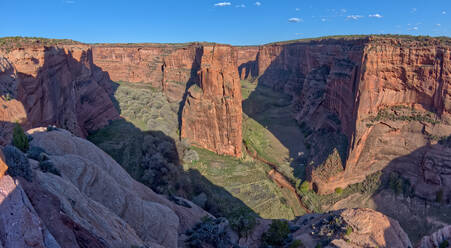 East view of Canyon De Chelly National Monument North Rim from Antelope House Overlook, left fork leads to Many Cherry Canyon, right fork to Black Rock Canyon, Arizona, United States of America, North America - RHPLF26247