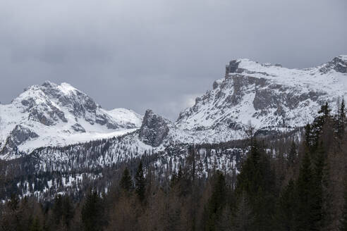 Monte Cernera and Ra Gusela mountains at Passo Giau covered by snow, Dolomites, Belluno, Veneto, Italy, Europe - RHPLF26262