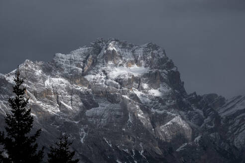 Pomagagnon mountain covered by pristine snow on a cloudy day, Dolomites, Belluno, Veneto, Italy, Europe - RHPLF26263