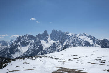 Monte Cristallo mountain covered by pristine snow, Dolomites, Belluno, Veneto, Italy, Europe - RHPLF26267