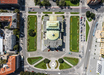 Aerial view of the Croatian National Theatre in Zagreb old town, Croatia. - AAEF20656