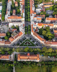 Aerial view of Trg Franje Tudjmana park at sunrise in Zagreb downtown, Croatia. - AAEF20696