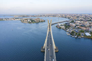 Aerial view of Lagos Lekki Ikoyi link bridge showing parts of Lekki, Ikoyi and Banana Island, Nigeria. - AAEF20736