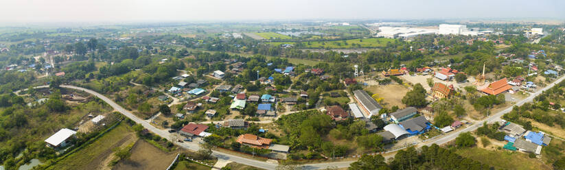 Aerial panorama of village Phra Non with temple Wat Thong, Nakhon Luang, province of Ayutthaya, Thailand. - AAEF20785