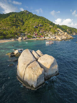 Aerial view of granite boulder in the sea in Tanote bay, Ko Tao, Thailand. - AAEF20821