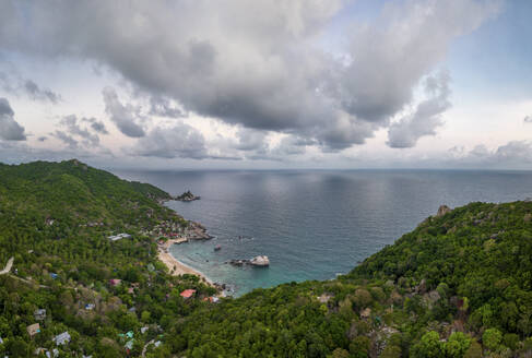 Panoramic aerial view of Tanote bay, Ko Tao, Thailand. - AAEF20822