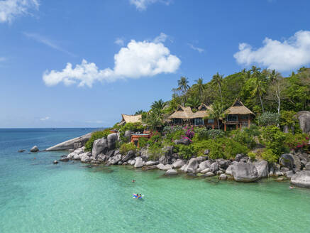 Aerial view of Sairee beach on Ko Tao island, Thailand. - AAEF20825