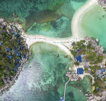 Aerial view of Nang Yuan Island connected by sandbanks off Ko Tao island, Thailand. - AAEF20846