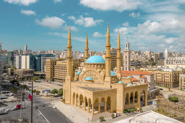 Aerial view of Mohammad Al Amin Mosque in Beirut downtown, Beirut, Lebanon - AAEF20901