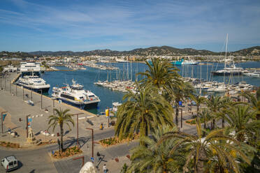 Elevated view of harbour, UNESCO World Heritage Site, Ibiza Town, Eivissa, Balearic Islands, Spain, Mediterranean, Europe - RHPLF26318