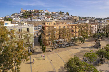 Elevated view of Cathedral, Vara de Rei Square and Dalt Vila, UNESCO World Heritage Site, Ibiza Town, Eivissa, Balearic Islands, Spain, Mediterranean, Europe - RHPLF26341