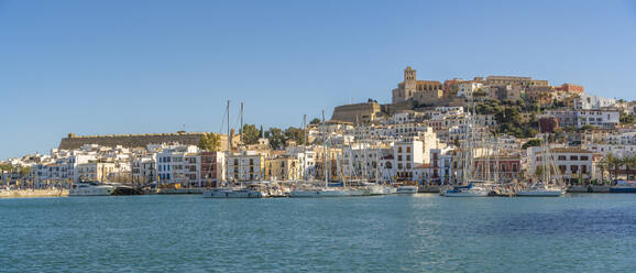 View of Dalt Vila and Cathedral from harbour, UNESCO World Heritage Site, Ibiza Town, Eivissa, Balearic Islands, Spain, Mediterranean, Europe - RHPLF26353