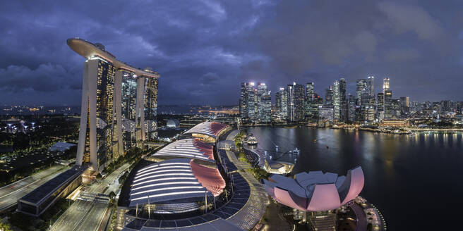 View of Marina Bay Sands and Singapore City skyline at night, Singapore, Southeast Asia, Asia - RHPLF26373