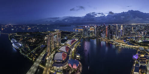 Aerial view of Marina Bay Sands and Singapore City Harbour at night, Singapore, Southeast Asia, Asia - RHPLF26381