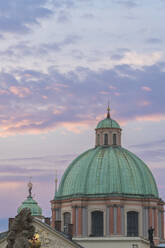 Details of dome of Church of Saint Francis of Assisi at sunrise, Prague, Bohemia, Czech Republic (Czechia), Europe - RHPLF26444