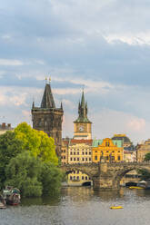 Charles Bridge and Old Town Bridge Tower against sky, UNESCO World Heritage Site, Prague, Bohemia, Czech Republic (Czechia), Europe - RHPLF26493