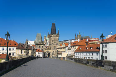 Empty Charles Bridge during Covid-19 pandemic, UNESCO World Heritage Site, Prague, Czech Republic (Czechia), Europe - RHPLF26503