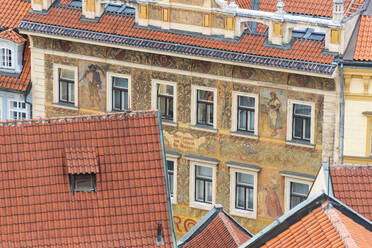 Detail of facades of houses near Old Town Square, Old Town, UNESCO World Heritage Site, Prague, Bohemia, Czech Republic (Czechia), Europe - RHPLF26507