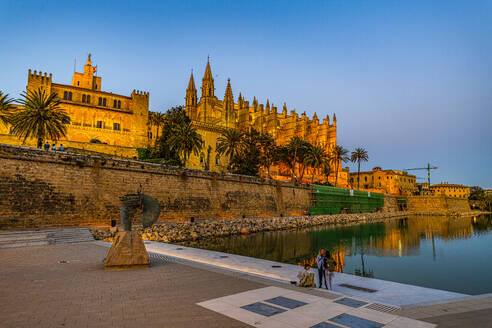 Cathedral of Palma at night, Mallorca, Balearic Islands, Spain, Mediterranean, Europe - RHPLF26535